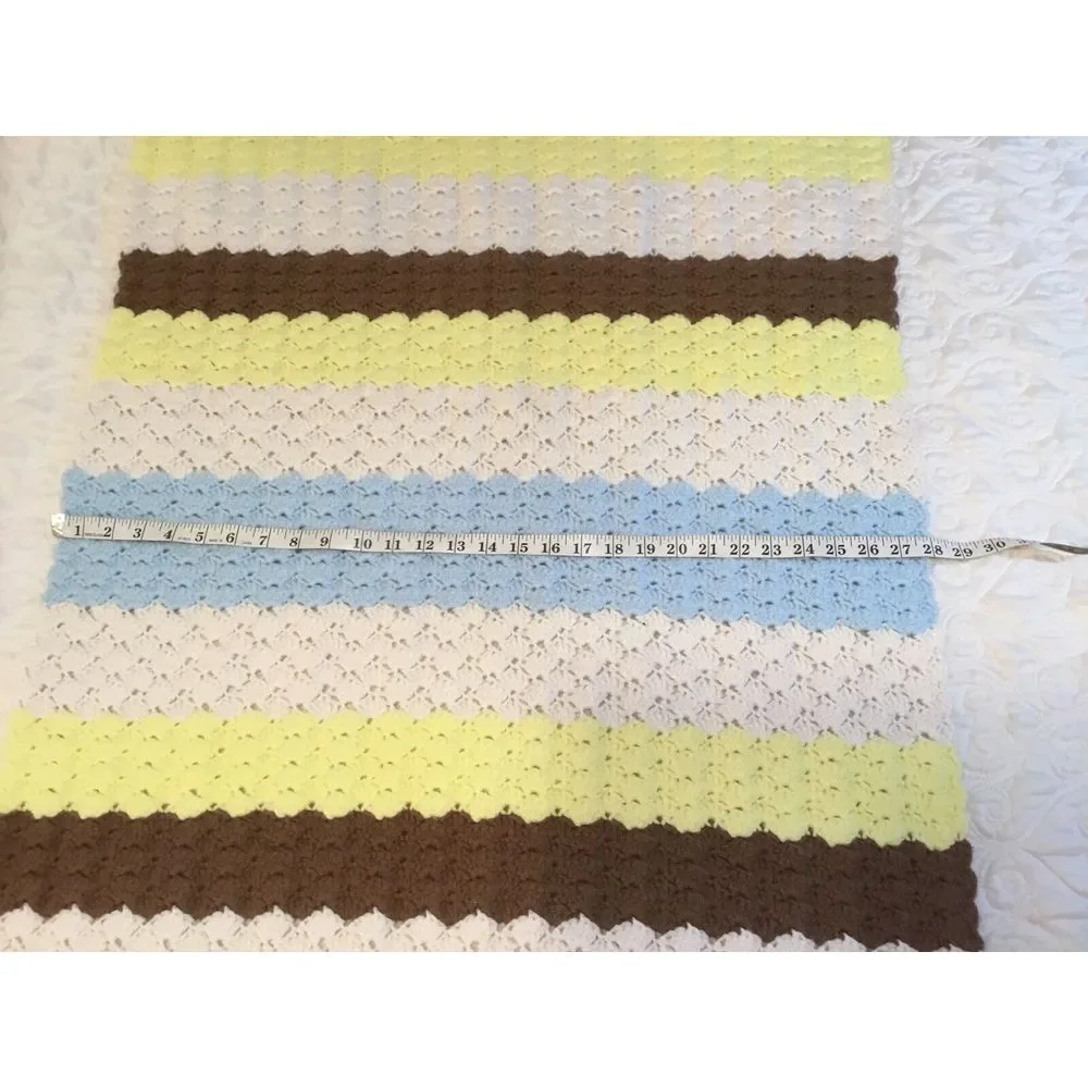 Crocheted Afghan handmade Throw Cover Brown yellow white‎ Size 40 Long 28 Wide